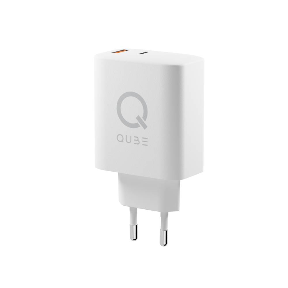 Зарядное устройство сетевое QUB GAN 65W, USB-C PD+ USB-A QC, 65Вт, белый