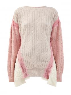 Шерстяной пуловер с объемным принтом и кружевом