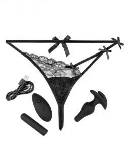 Трусики S/L с креплением для анальной пробки и вибропули Hookup Panties Remote Bowtie Bikini. 10 режимов вибрации, водонепроницаемость, пульт ДУ