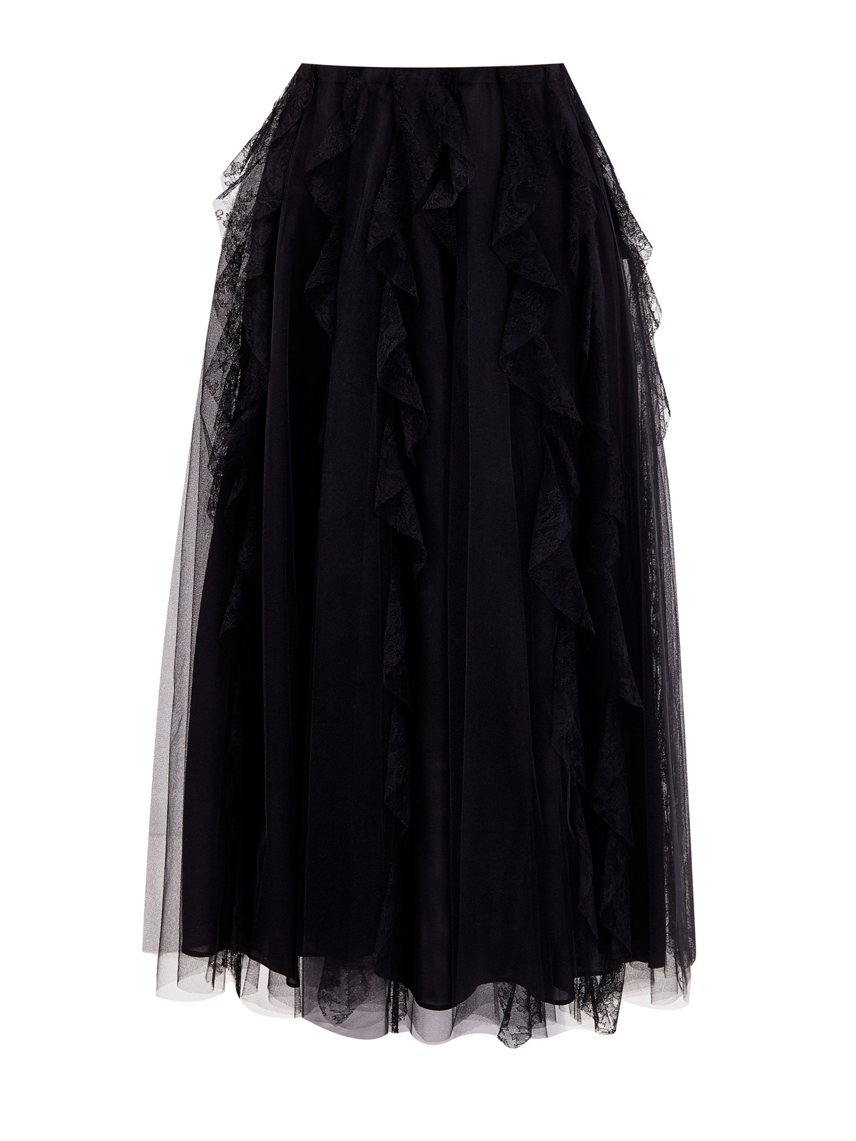 Многослойная юбка-плиссе с кружевным декором
