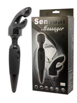 Вибратор с гибкой головкой Sensual Massager со сменной насадкой – черный