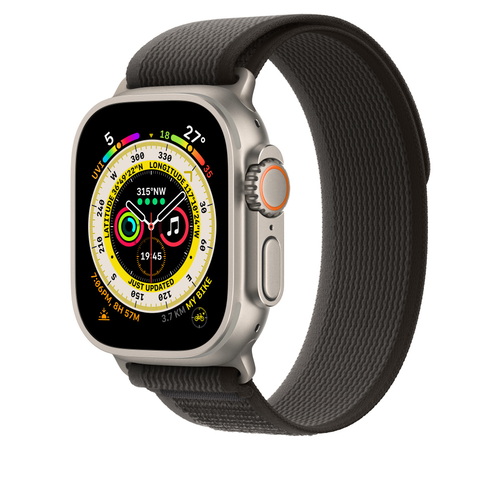 Ремешок Apple Trail Loop для Apple Watch 49mm, Нейлон, черный/серый
