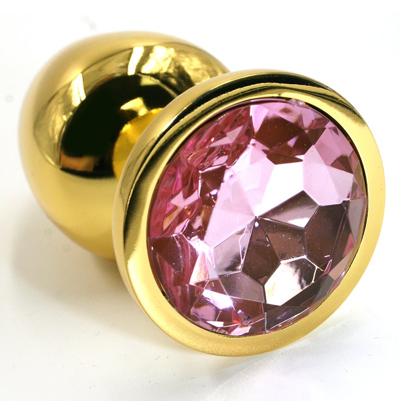 Маленькая алюминиевая анальная пробка Kanikule Small с кристаллом – золотистый со светло-розовым