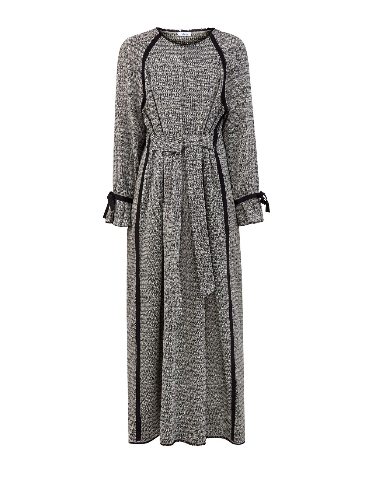 Платье из фактурного хлопка с поясом и контрастным кантом
